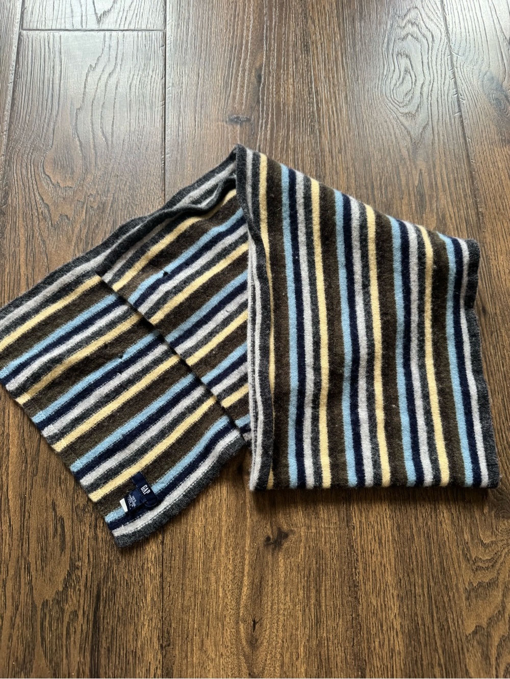 GAP Striped Wool Scarf in Navy, Light Blue, Gray, Yellow